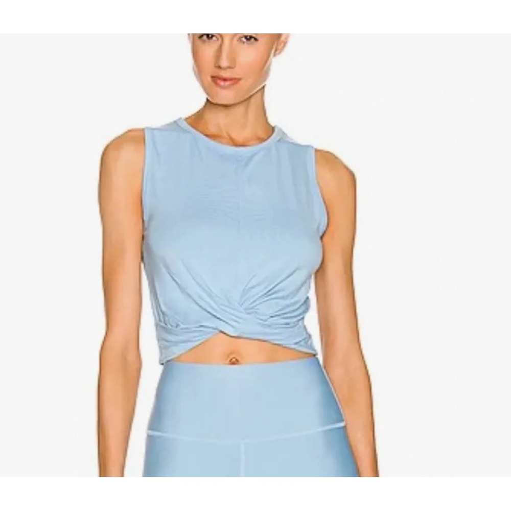 Alo Yoga Women Baby Blue Cover Tank Top Twist Front Crop Activewear Size M